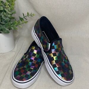 VANS Women's Asher Slip-On Sneaker Black Multi, Size 6.5, Like New Condition
